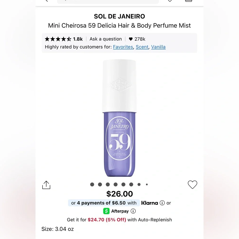 Sol de Janeiro Mini Cheirosa 59 Delicia Hair & Body Perfume Mist (New No Box) - Picture 2 of 2